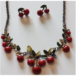 Necklace and Earring Set Cherry Cherries Metal Rockabilly